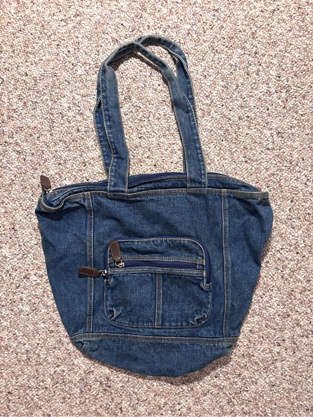 Vintage Denim Tote Bag with Front Pockets
